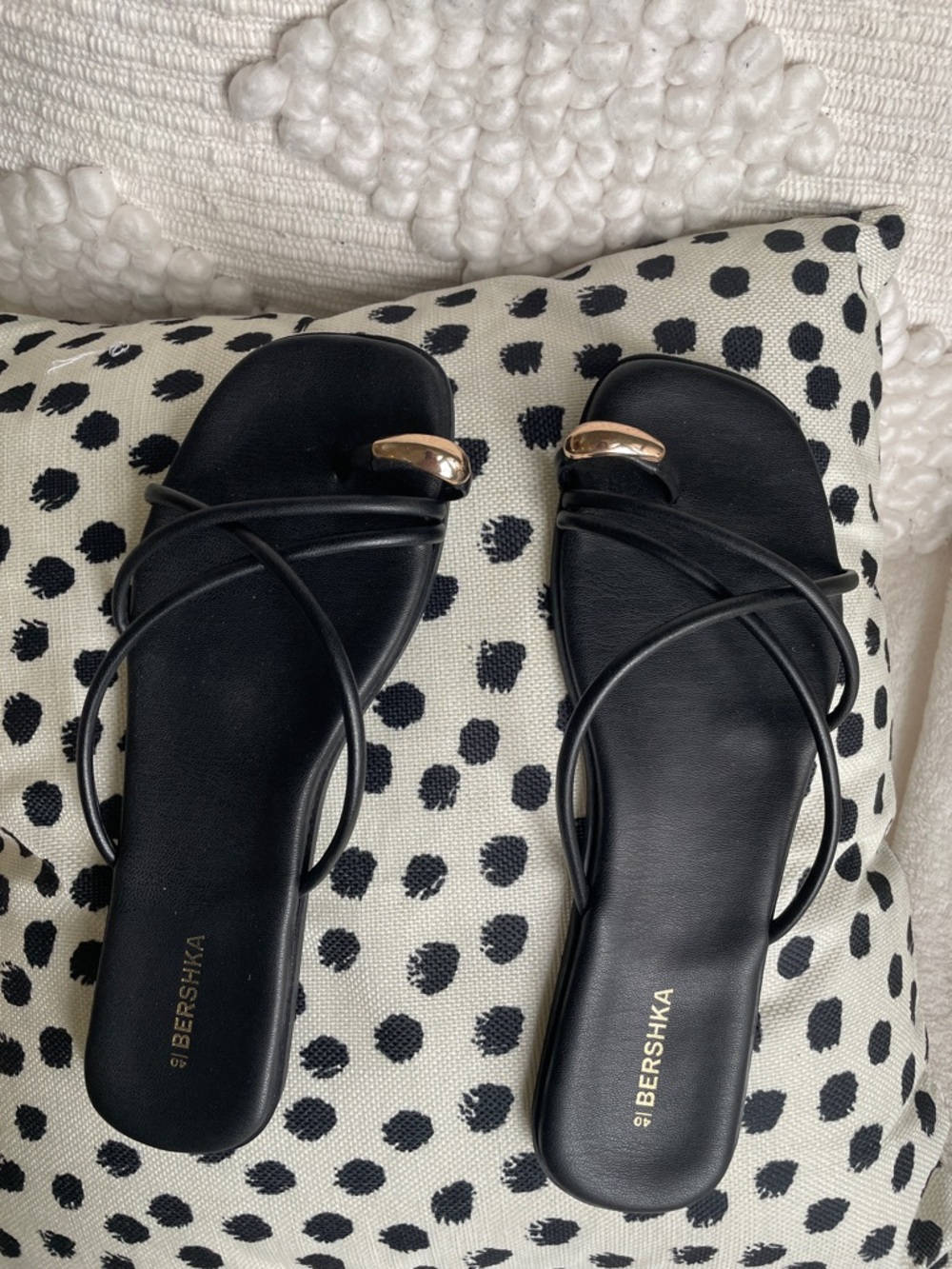 Bershka Black Slide Sandals with Gold Detail